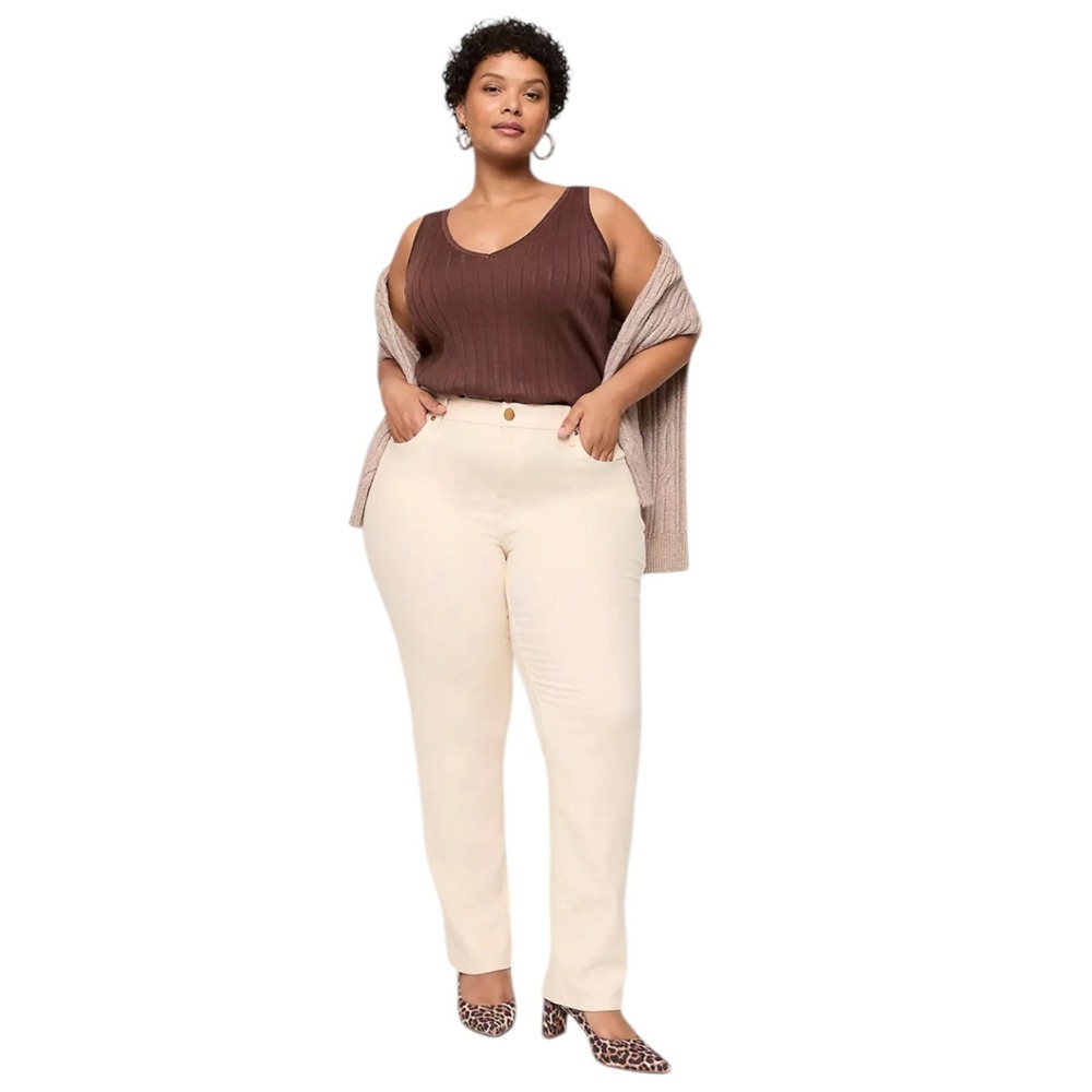 Lane Bryant Ecru Lurex‎ Shimmer Signature Fit Straight Jean Mid Rise Women's 18
